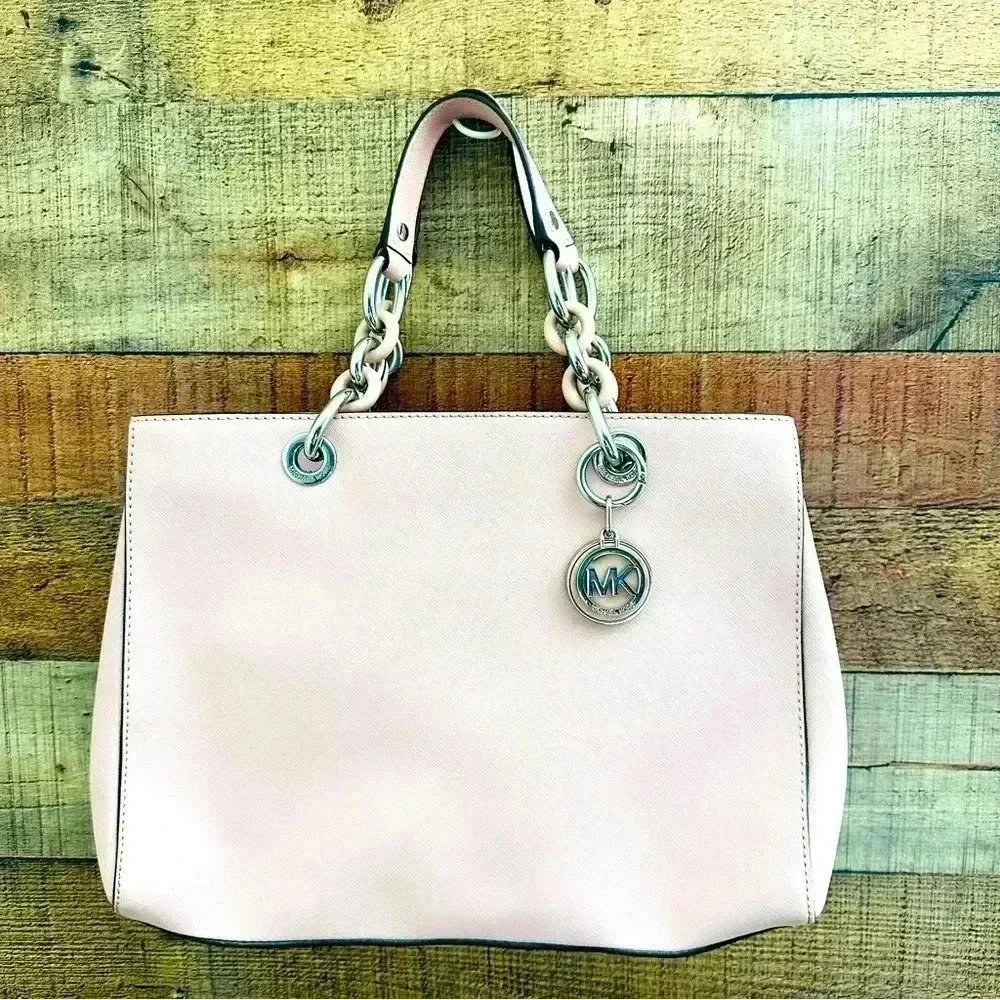 MICHAEL KORS Cynthia Medium Saffiano Leather Satchel Light Pink